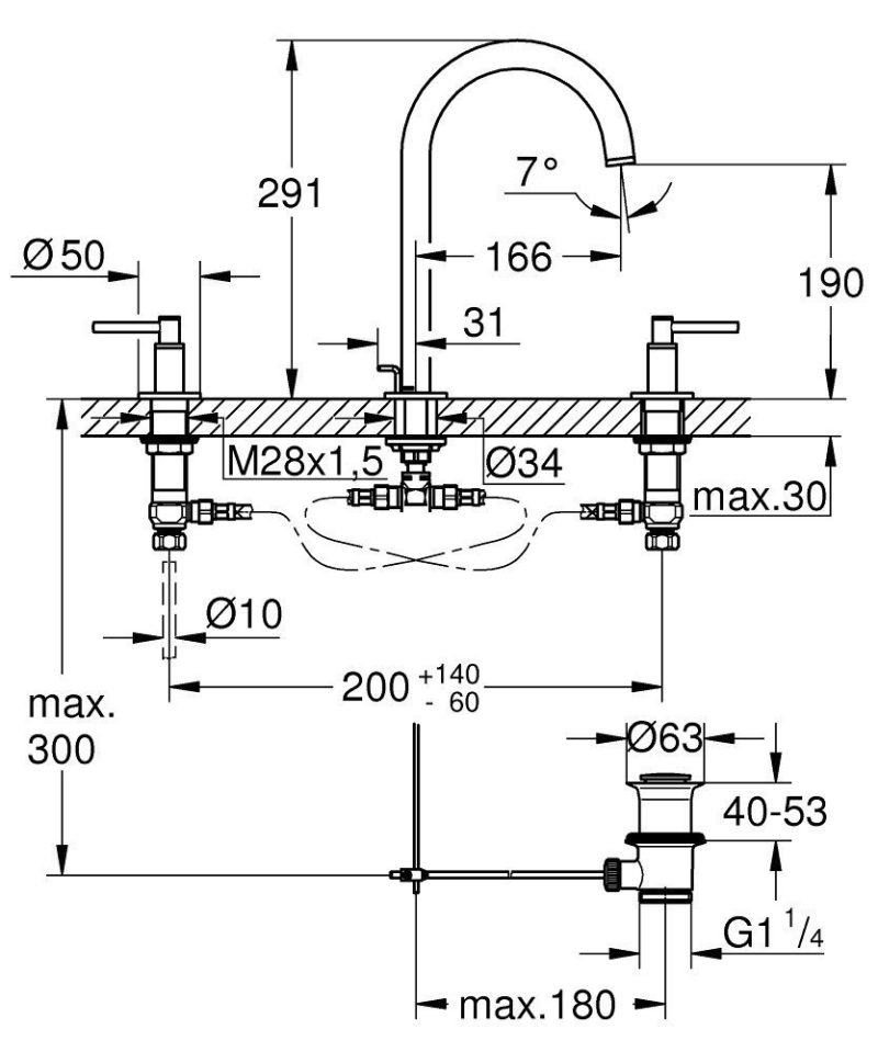 Grohe Lavabo Bataryası 3 Delikli Atrio Krom - 20009003 - Görsel 2